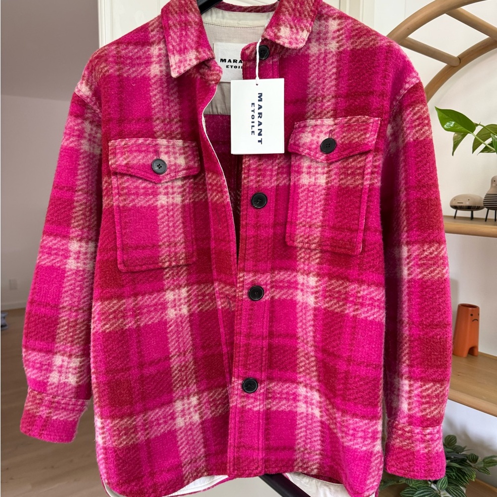NWT Isabel Marant Étoile Harveli Plaid Wool Blend Coat Pink Size 32 XS $690